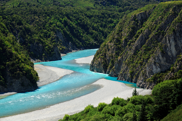 Wunderschöner Waimakariri Fluss in Neuseeland.